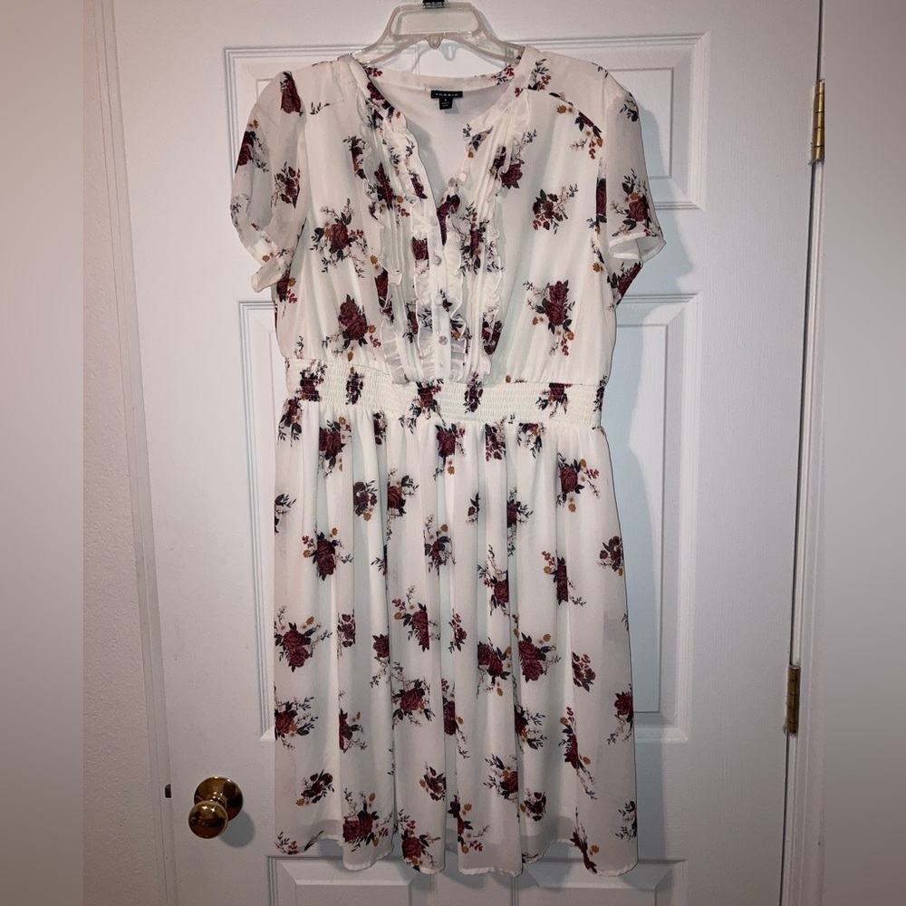 Ivory Floral Smocked Chiffon Dress